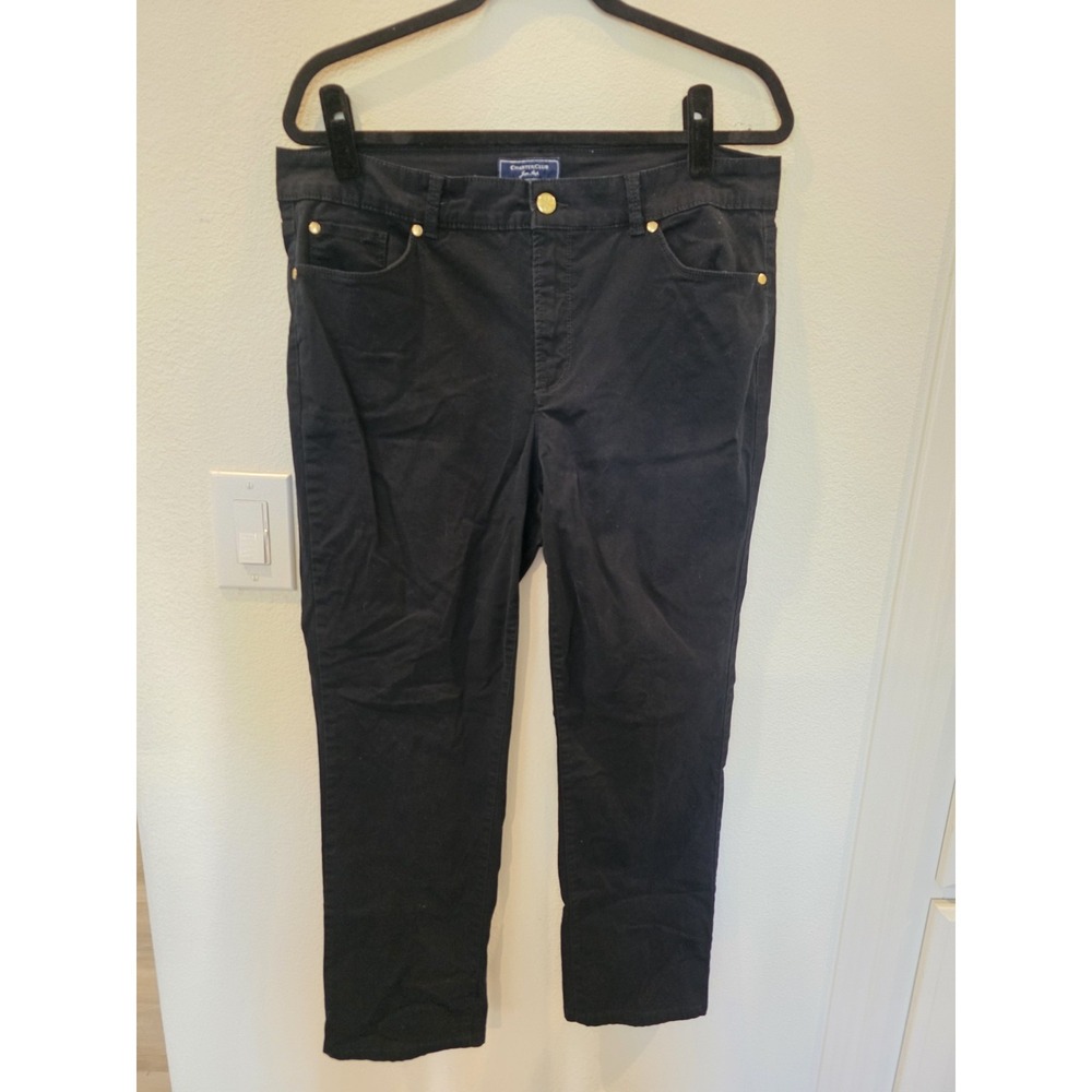 Charter Club Black‎ Cotton Blend Pants Sz 12 ModernSlim GoldDetail Quiet Luxury